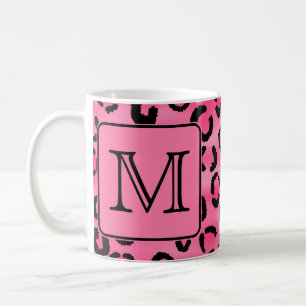 Taza De Café Monograma rosado brillante del personalizado del