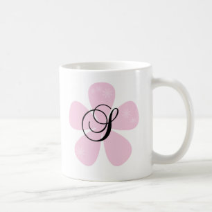 Taza De Café Monograma rosado S de la flor