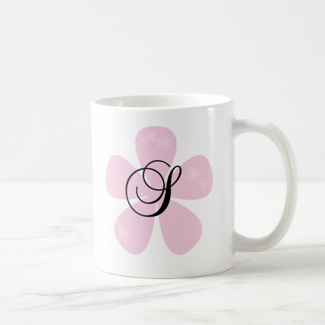 Taza De Café Monograma rosado S de la flor (Derecha)