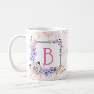 Taza De Café Monograma Rose Bouquet Marble rosa
