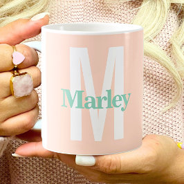 Taza De Café Monograma Rubor Rosa Cute Negrita Moda de moda est