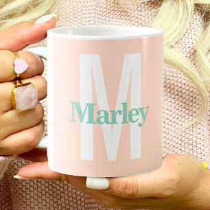 Taza De Café Monograma Rubor Rosa Cute Negrita Moda de moda est