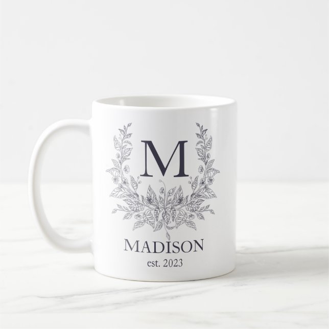 Taza De Café Monograma ruso Quartz Gris personalizado inicial (Izquierda)