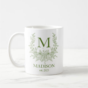Taza De Café Monograma ruso Sap Green personalizado inicial