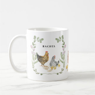 Taza De Café Monograma Rústico Floral Cute de pollo Mug