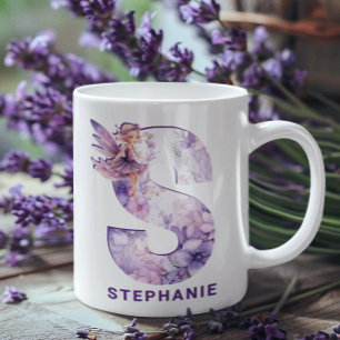 Taza De Café Monograma S Personalizado Lilac Fairy