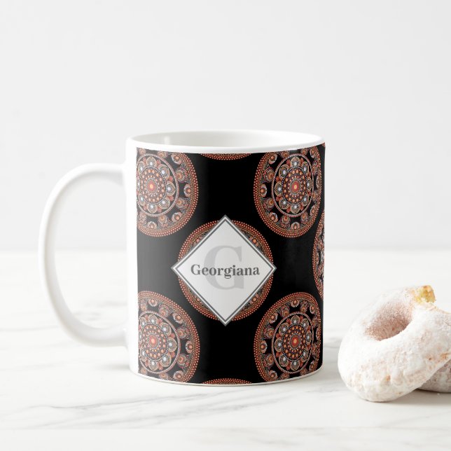 Taza De Café Monograma Safari Sunset Bohemian Polka Dot Mandala (Con donut)