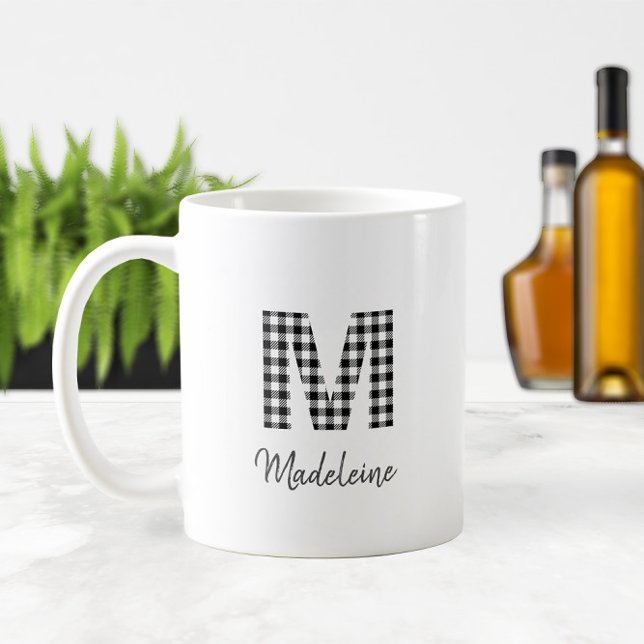 Taza De Café Monograma 🖤 simple con relleno de búfalo (🖤 Simple Buffalo Plaid Monogram Coffee Mug
)
