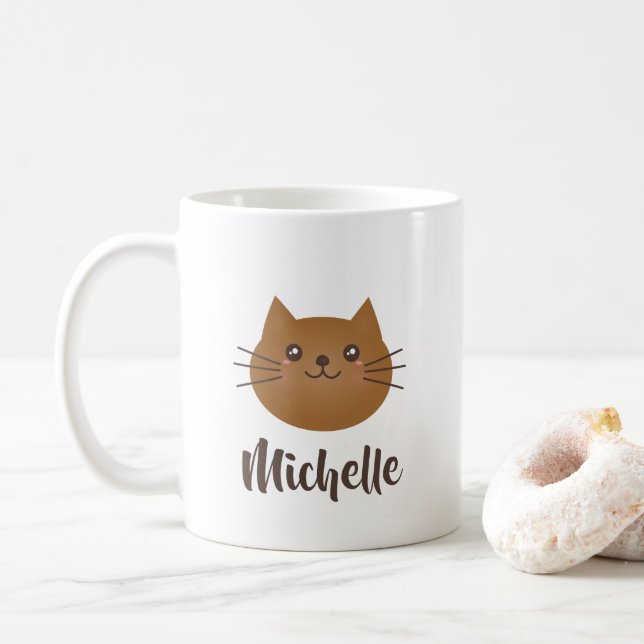 Taza De Café Monograma sinusal del gato kawaii Kitty (Con donut)