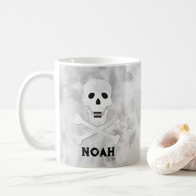 Taza De Café Monograma Skull y Crossbone Halloween Mug (Con donut)