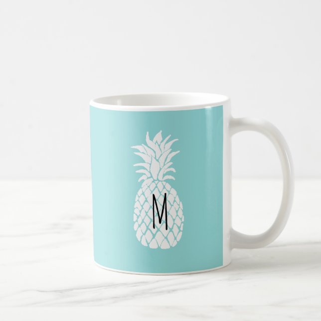 Taza De Café monograma sobre piña blanca (Derecha)