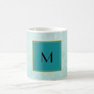 Taza De Café Monograma sobre textura de papel pintado verde de
