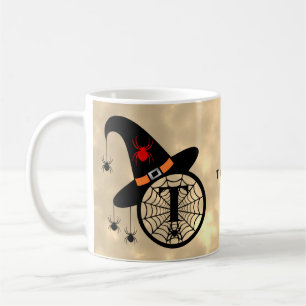 Taza De Café Monograma T Halloween Sky Witch Spider Name
