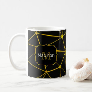 Taza De Café Monograma triángulos negros geométricos líneas dor
