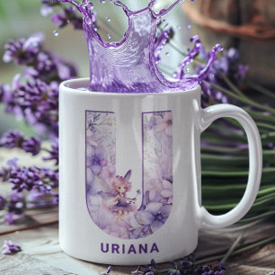 Taza De Café Monograma U personalizado de Lilac Fairy