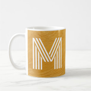 Taza De Café Monograma único de oro y blanco texturizado inicia
