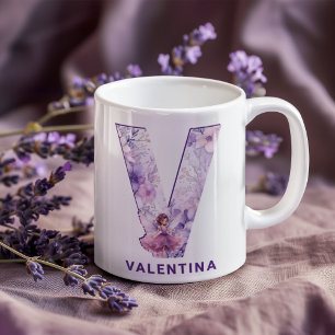 Taza De Café Monograma V de lechón Lilac personalizado