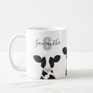 Taza De Café Monograma Vaca Gris Blanco Negro