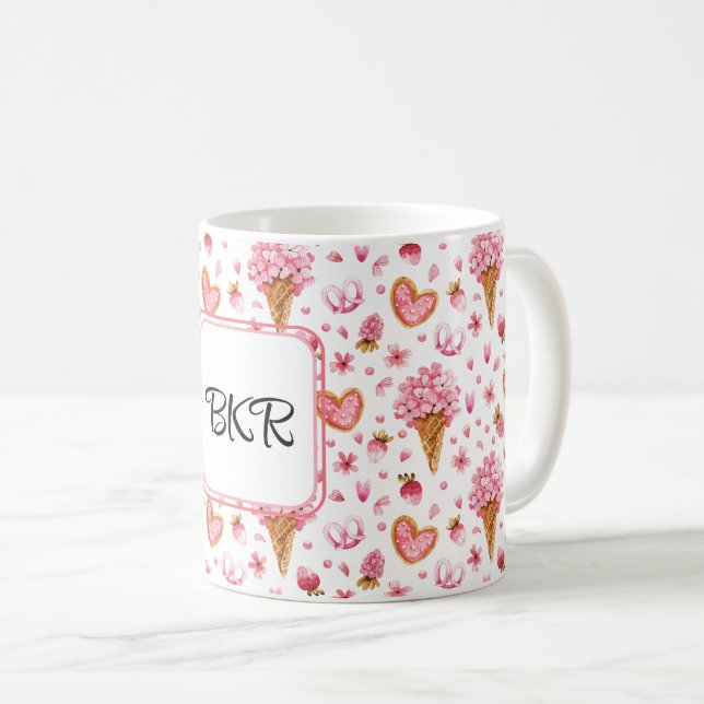 Taza De Café Monograma, Valentine Candy & Hydrangea Pattern 11o (Anverso derecho)