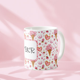 Taza De Café Monograma, Valentine Candy & Hydrangea Pattern 11o