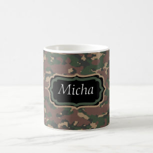 Taza De Café Monograma verde del personalizado de Brown Camo