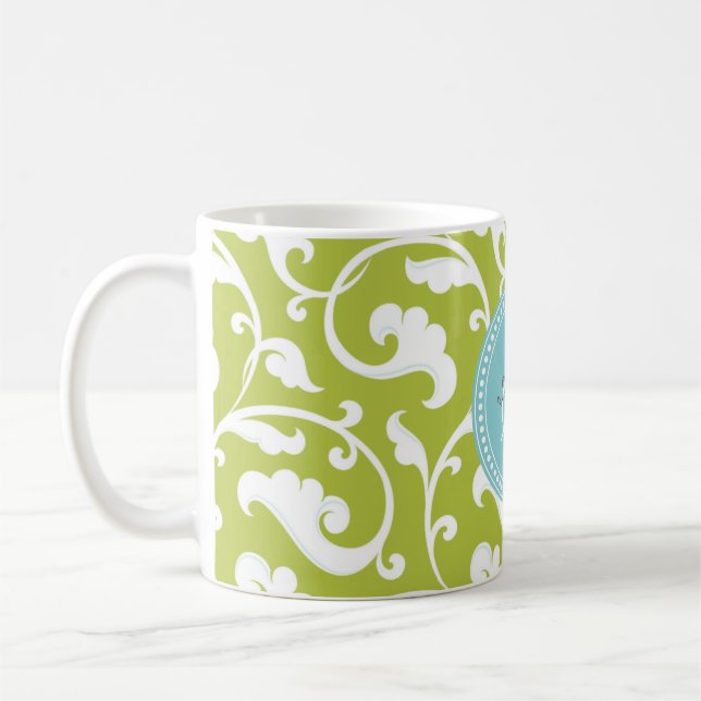 Taza De Café Monograma verde femenino elegante del estampado de (Izquierda)