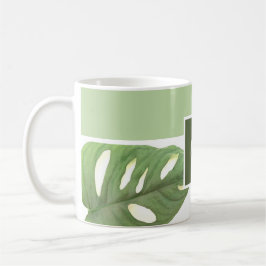 Taza De Café Monograma verde hoja de Monstera