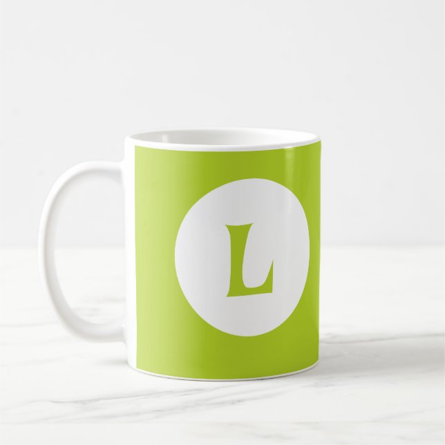 Taza De Café Monograma verde neón moderno lima inicial (Izquierda)