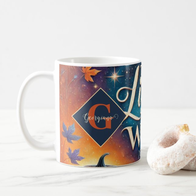 Taza De Café Monograma vibrante biblia cristiana de Halloween v (Con donut)