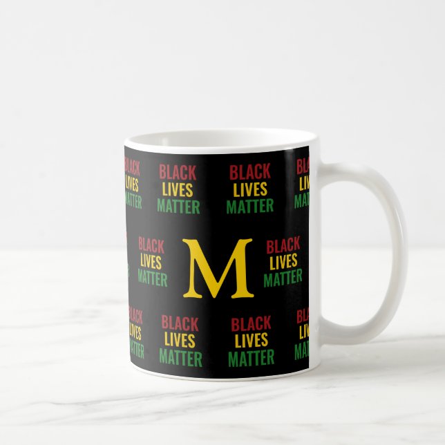 Taza De Café Monograma VIDAS NEGRAS IMPORTAN verde amarillo roj (Derecha)