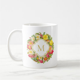 Taza De Café Monograma Vintage Floral Wreath Mug