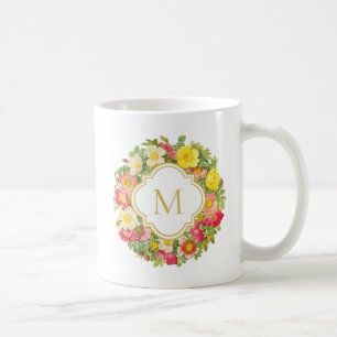 Taza De Café Monograma Vintage Floral Wreath Mug