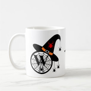 Taza De Café Monograma W Halloween Arañas Brujas Tu Nombre
