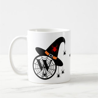 Taza De Café Monograma W Halloween Arañas Brujas Tu Nombre