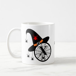 Taza De Café Monograma X Arañas Brujas de Halloween Tu Nombre