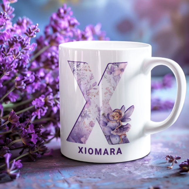 Taza De Café Monograma X de lechones Lilac personalizados (Personalized Lilac Fairy Monogram X Coffee Mug)
