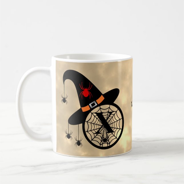 Taza De Café Monograma X Halloween Sky Witch Spider Name (Izquierda)