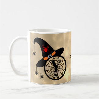 Taza De Café Monograma Y Halloween Sky Witch Spider Name
