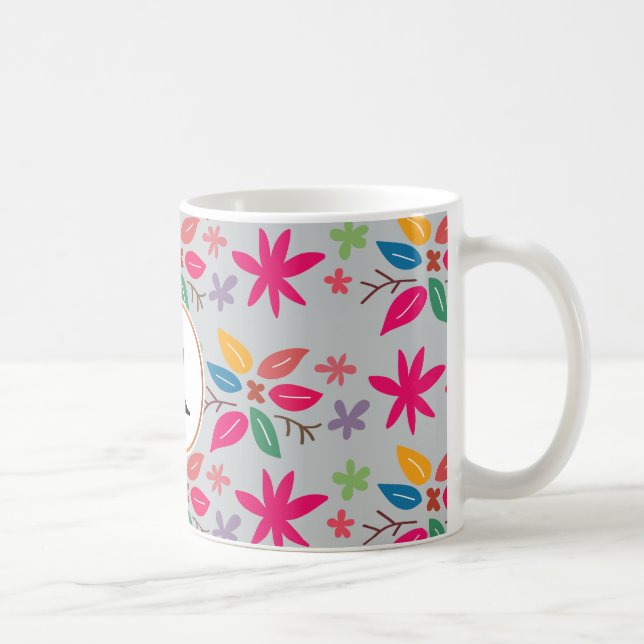 Taza De Café monograma y hojas (Derecha)