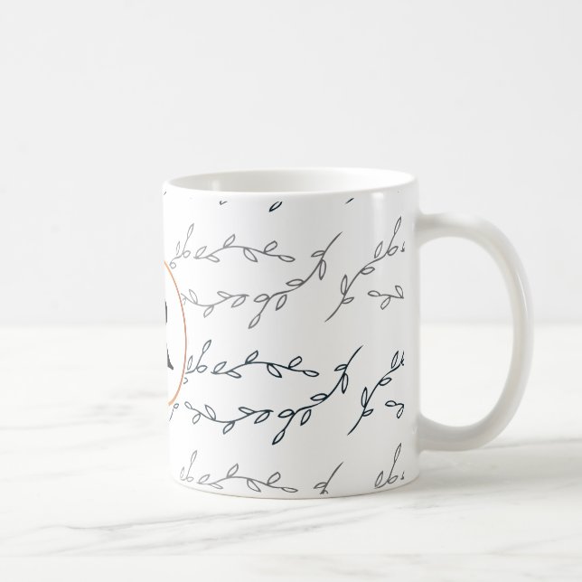Taza De Café monograma y hojas (Derecha)
