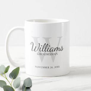 Taza De Café Monograma y nombre de Groomsmen con guión personal