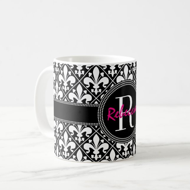 Taza De Café Monograma y nombre de la flor francesa clásica (Anverso izquierdo)