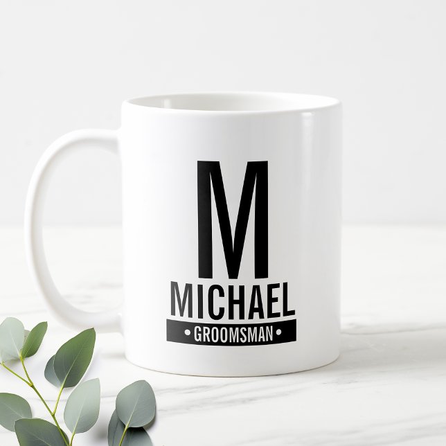 Taza De Café Monograma y nombre del Groomsman personalizado (Subido por el creador)