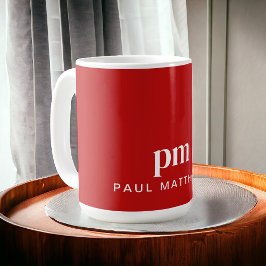 Taza De Café Monograma y nombre del Personalizado mínimo rojo m