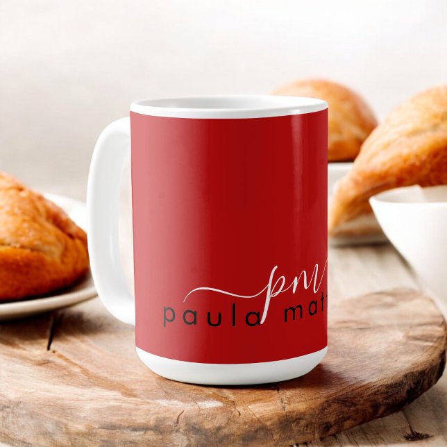Taza De Café Monograma y nombre del Personalizado mínimo rojo m (Subido por el creador)