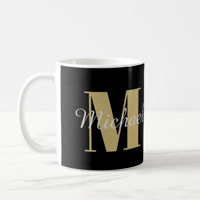 Taza De Café Monograma y nombre dorado y plateado personalizado (Izquierda)