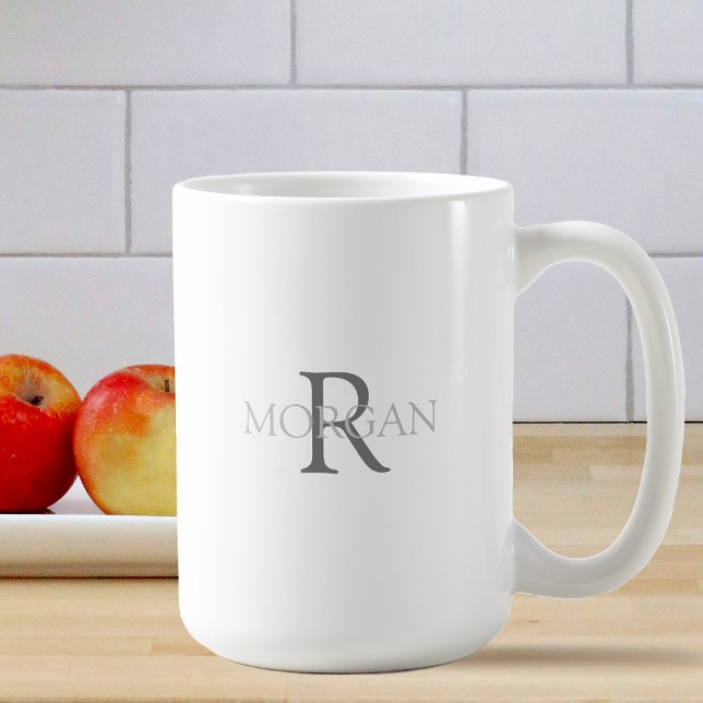 Taza De Café Monograma y nombre en texto gris, diseño simple (Subido por el creador)