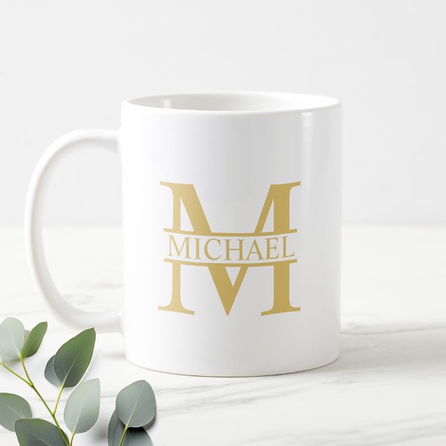 Taza De Café Monograma y nombre personalizados de blanco y oro (Subido por el creador)