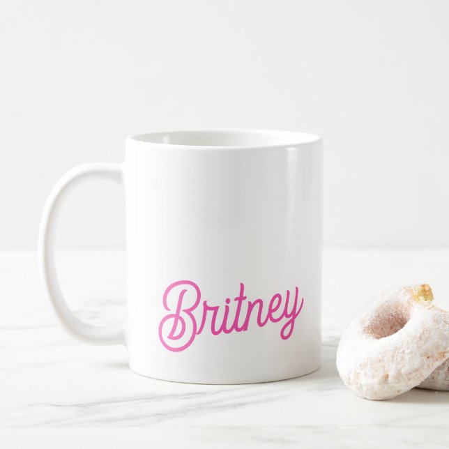 Taza De Café Monograma y nombre personalizados modernos de rosa (Con donut)