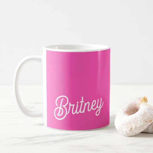 Taza De Café Monograma y nombre personalizados modernos de rosa (Con donut)